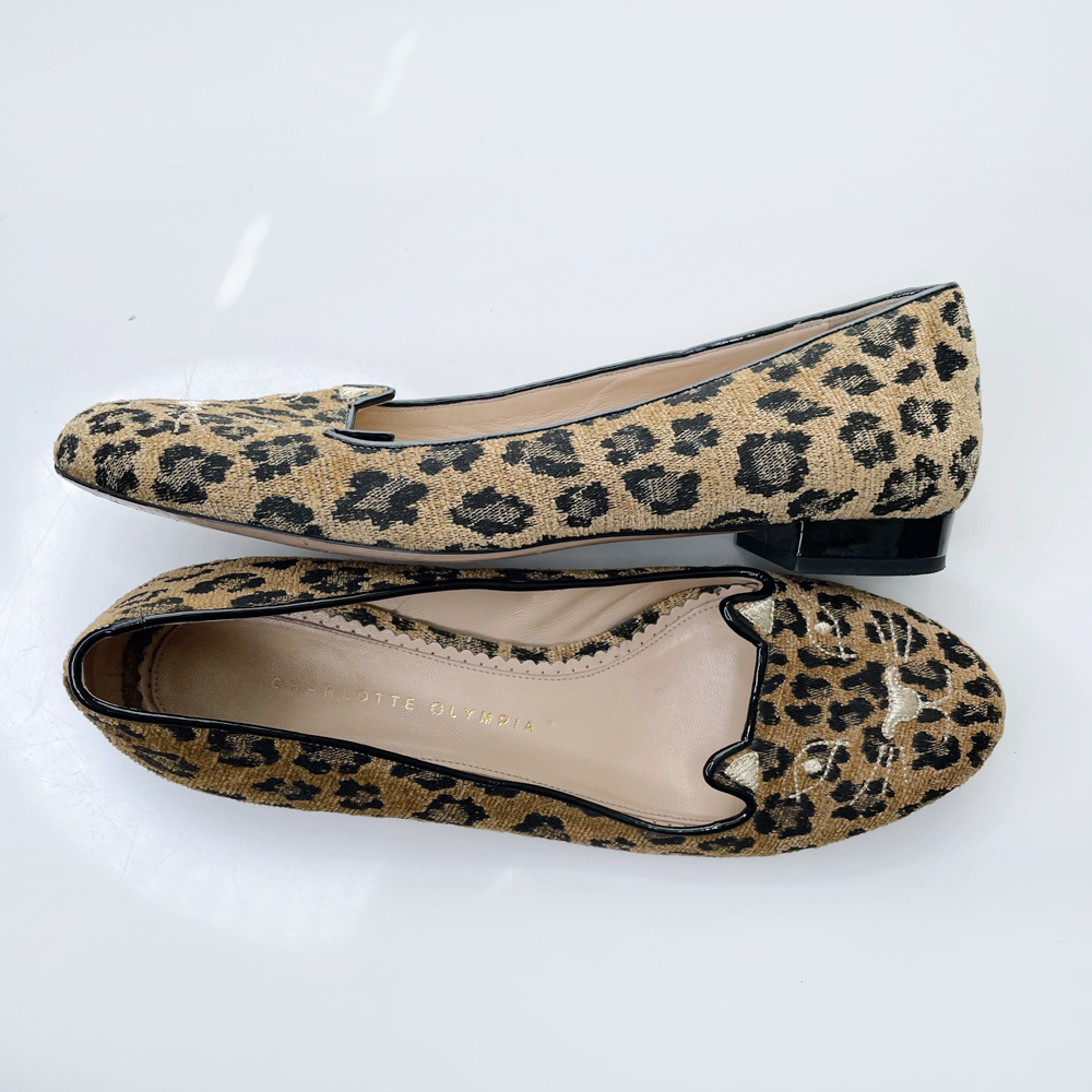 charlotte olympia pony hair leopard embroidered cat flats - size 40