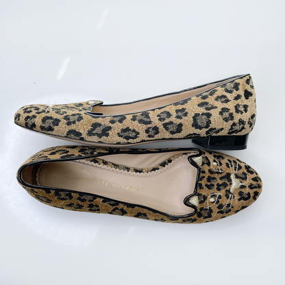 charlotte olympia pony hair leopard embroidered cat flats - size 40