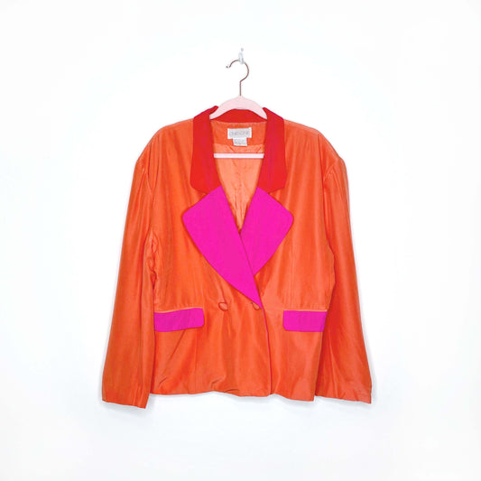 vintage one + one orange and pink silk blazer - size 14