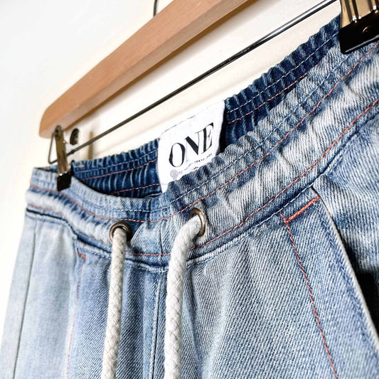 one teaspoon super trackies high rise denim joggers - size xs