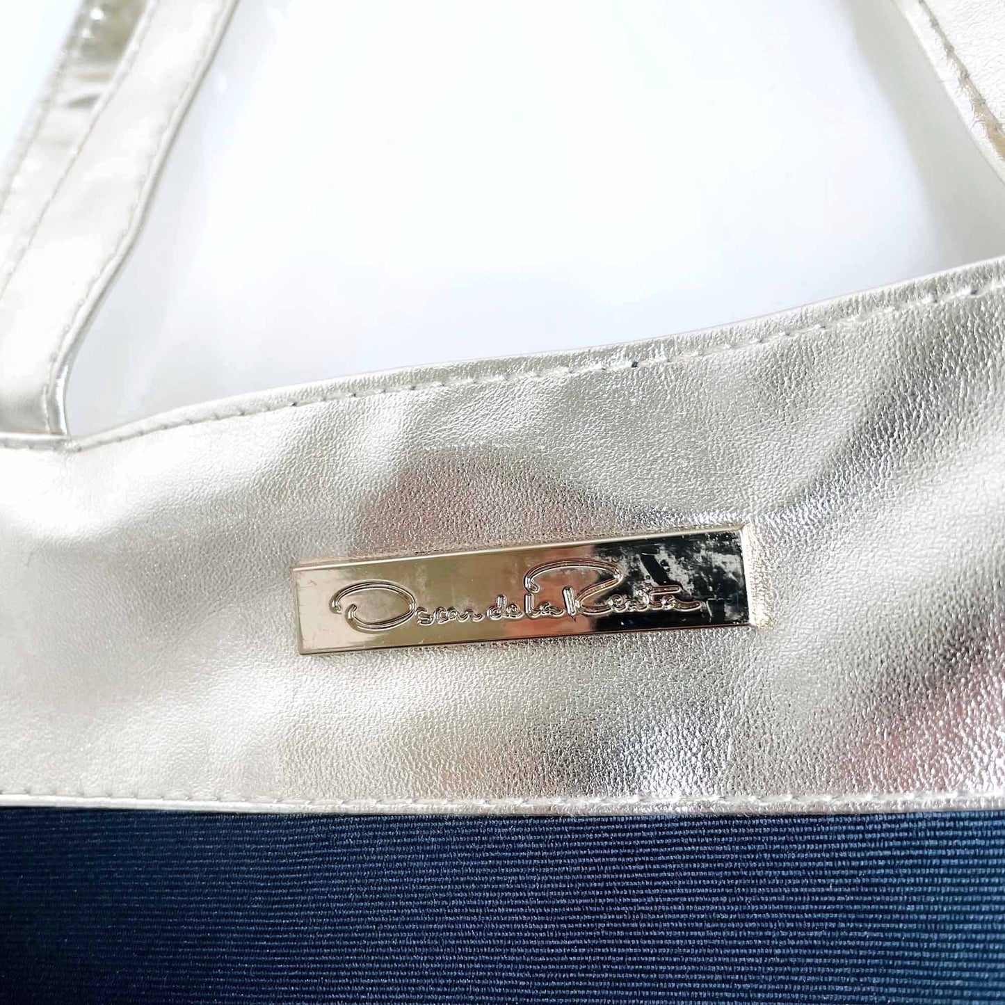 oscar de la renta vinyl tote with gold faux leather trim