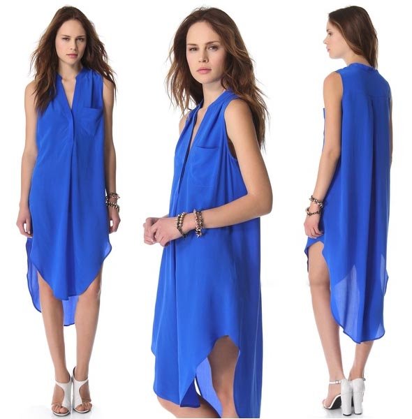 otte navy blue silk ellen summer shirt dress - size small