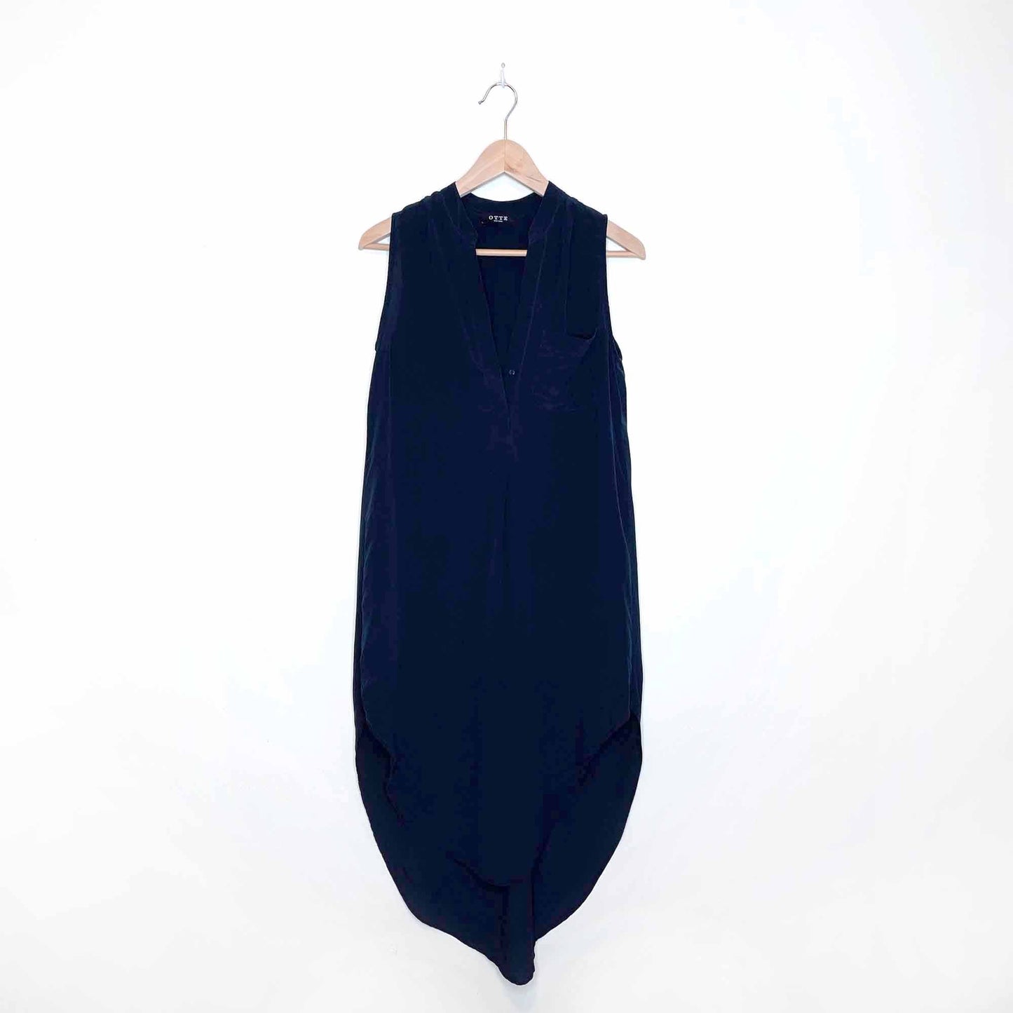 otte navy blue silk ellen summer shirt dress - size small