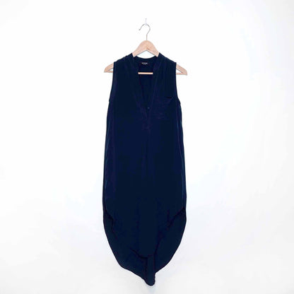 otte navy blue silk ellen summer shirt dress - size small
