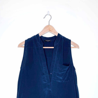 otte navy blue silk ellen summer shirt dress - size small
