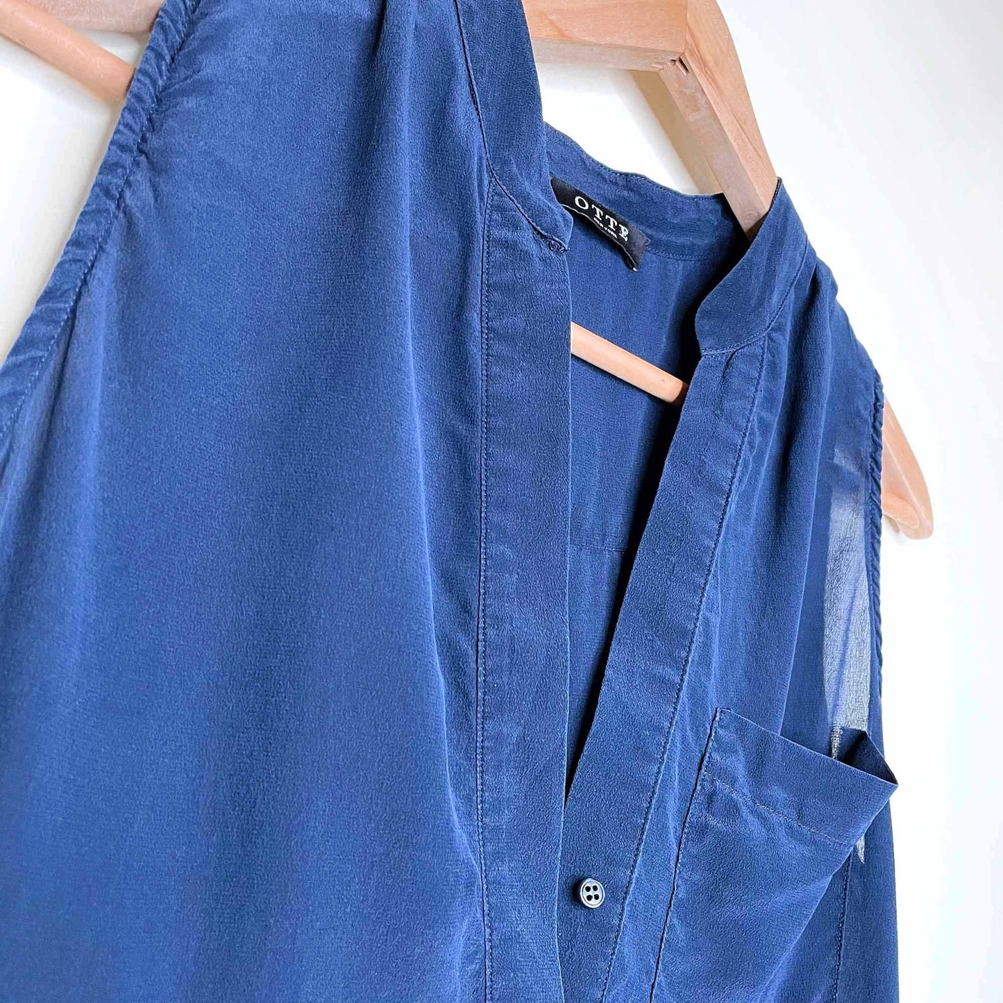 otte navy blue silk ellen summer shirt dress - size small