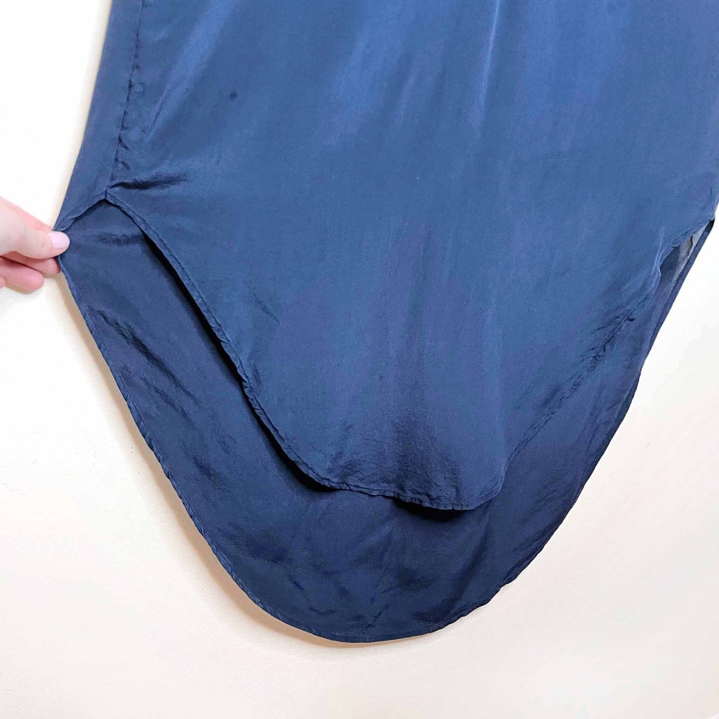 otte navy blue silk ellen summer shirt dress - size small