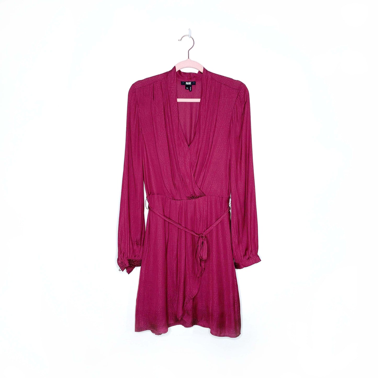 paige sevilla red satin long sleeve wrap dress - size xs