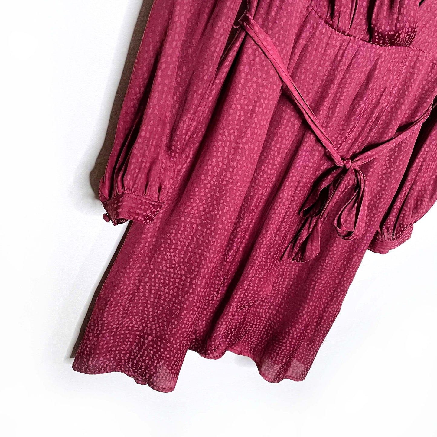 paige sevilla red satin long sleeve wrap dress - size xs