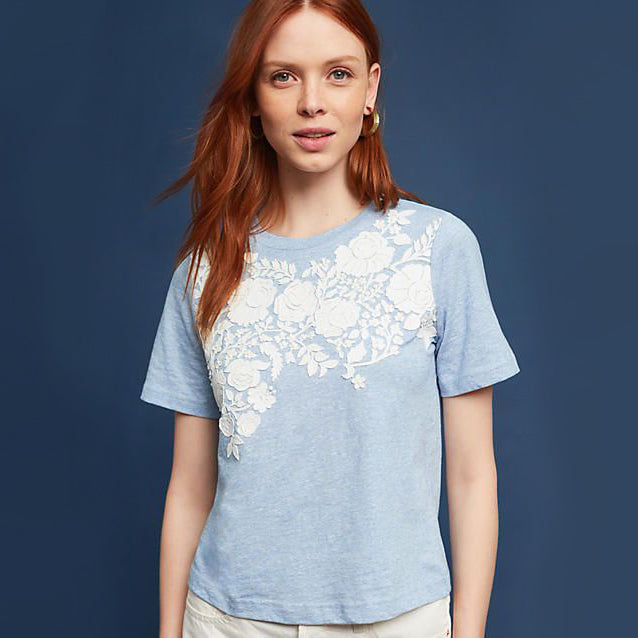 Pankaj and Nidhi Anthropologie Tee with Flower Decal - size Large