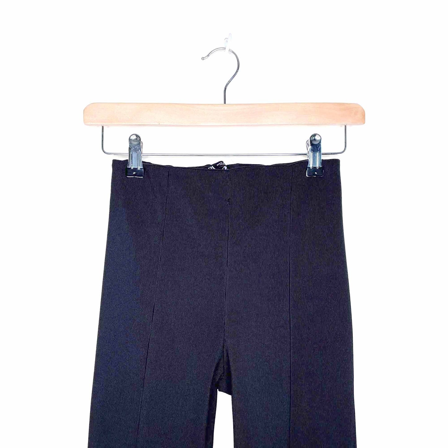 zara high rise front slit hem black leggings - size small