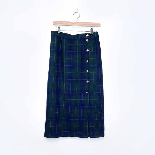 vintage paris star wool-blend plaid tartan midi skirt - size medium