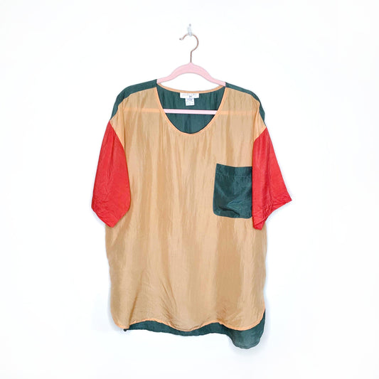 vintage 90's paula saker colour block silk pocket tee - size large