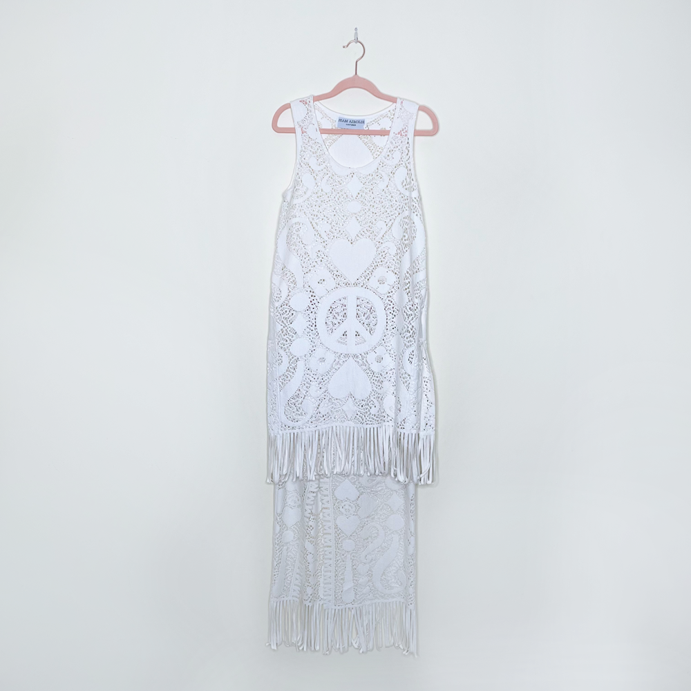 vintage 90s jean airoldi peace fringe crochet festival set - size small