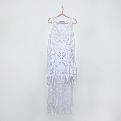 vintage 90s jean airoldi peace fringe crochet festival set - size small