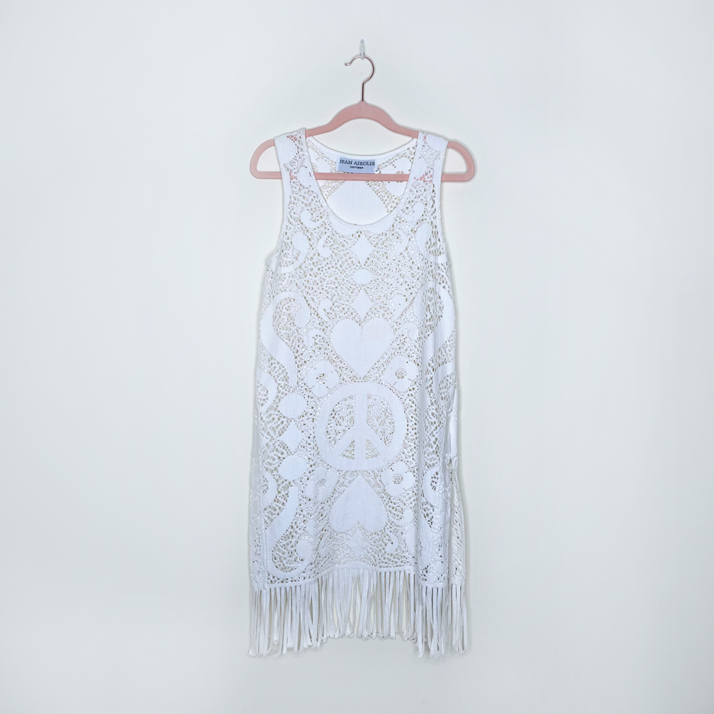vintage 90s jean airoldi peace fringe crochet festival set - size small