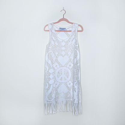 vintage 90s jean airoldi peace fringe crochet festival set - size small
