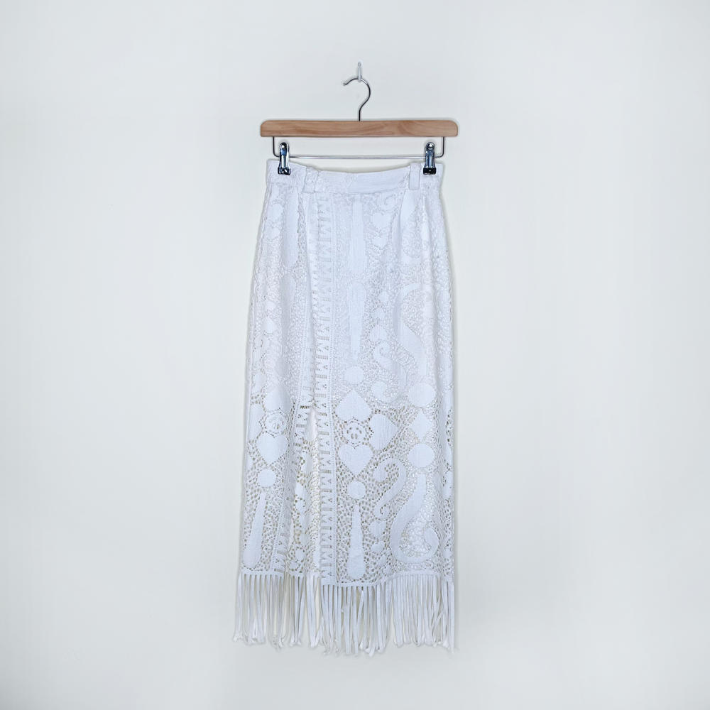 vintage 90s jean airoldi peace fringe crochet festival set - size small