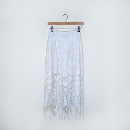 vintage 90s jean airoldi peace fringe crochet festival set - size small