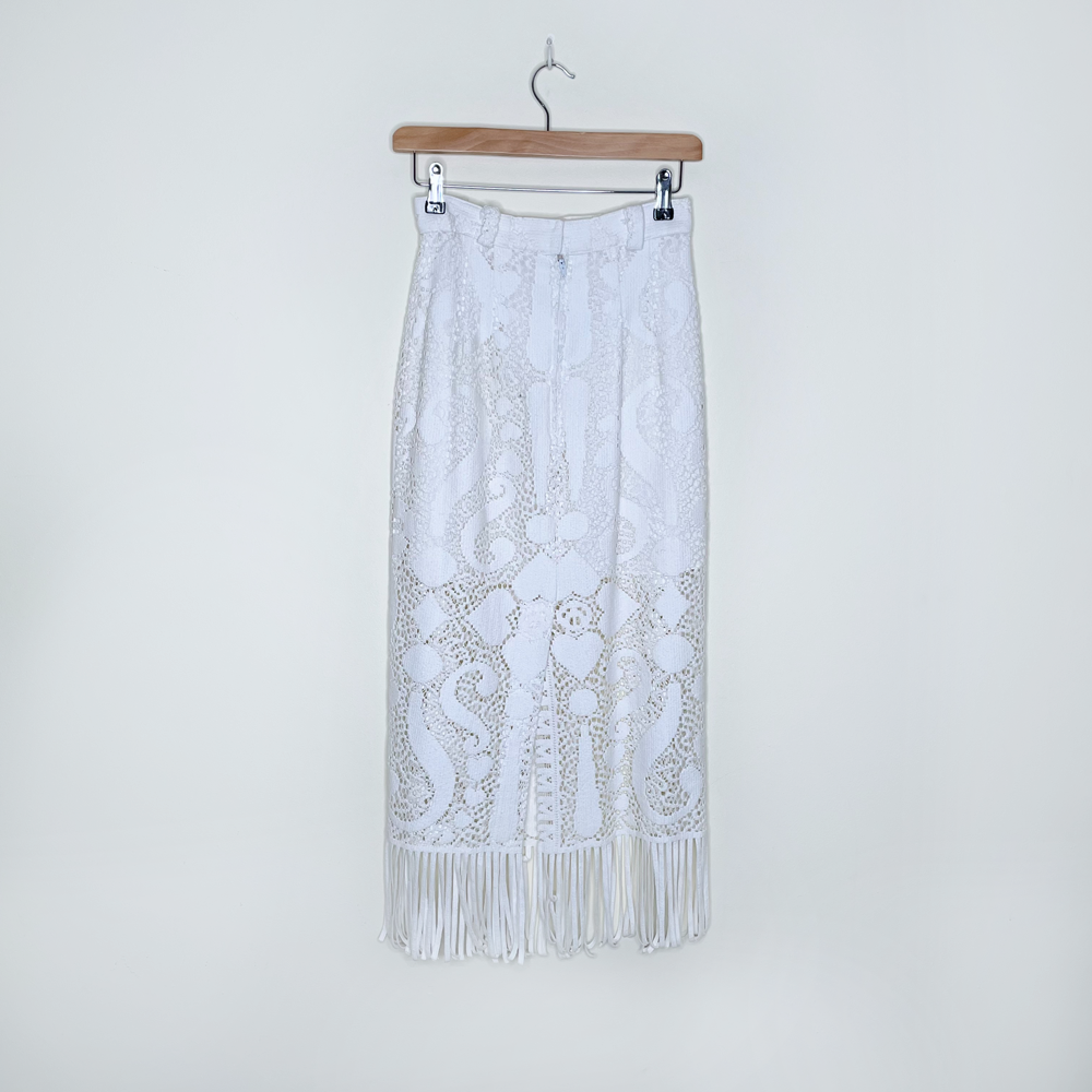 vintage 90s jean airoldi peace fringe crochet festival set - size small