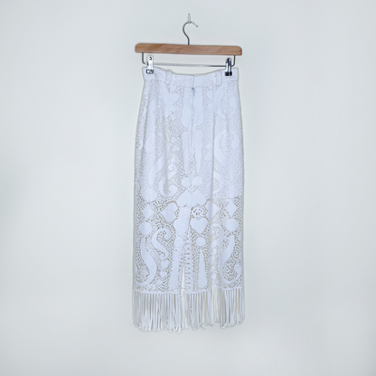 vintage 90s jean airoldi peace fringe crochet festival set - size small