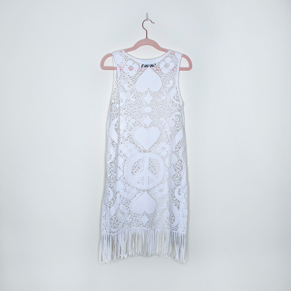 vintage 90s jean airoldi peace fringe crochet festival set - size small