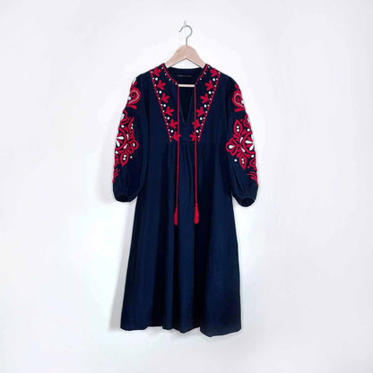 zara boho embroidered puff sleeve folk dress - size xs