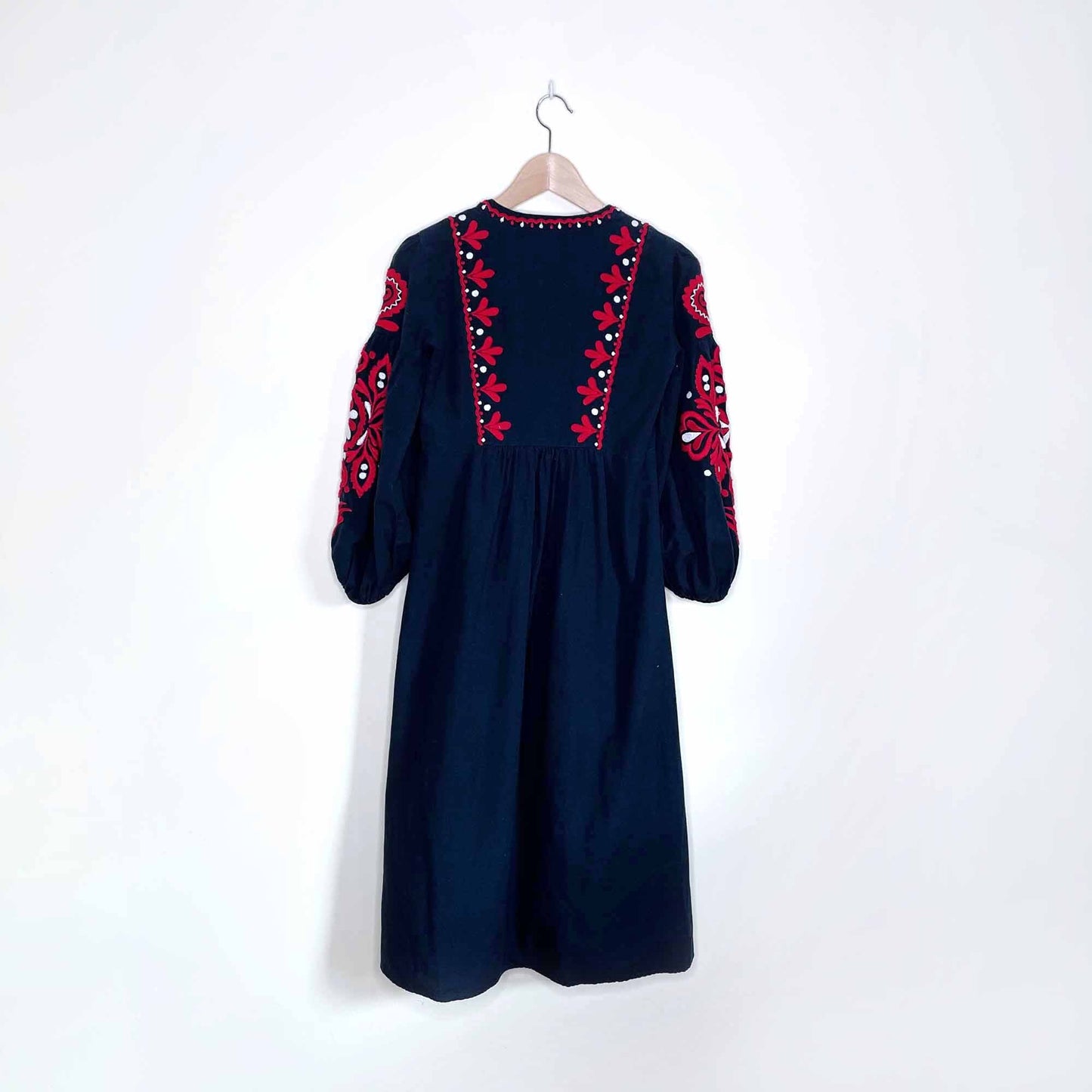 zara boho embroidered puff sleeve folk dress - size xs