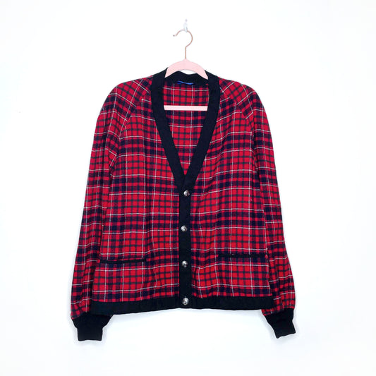 vintage 60's pendleton red plaid wool cardigan jacket - size large