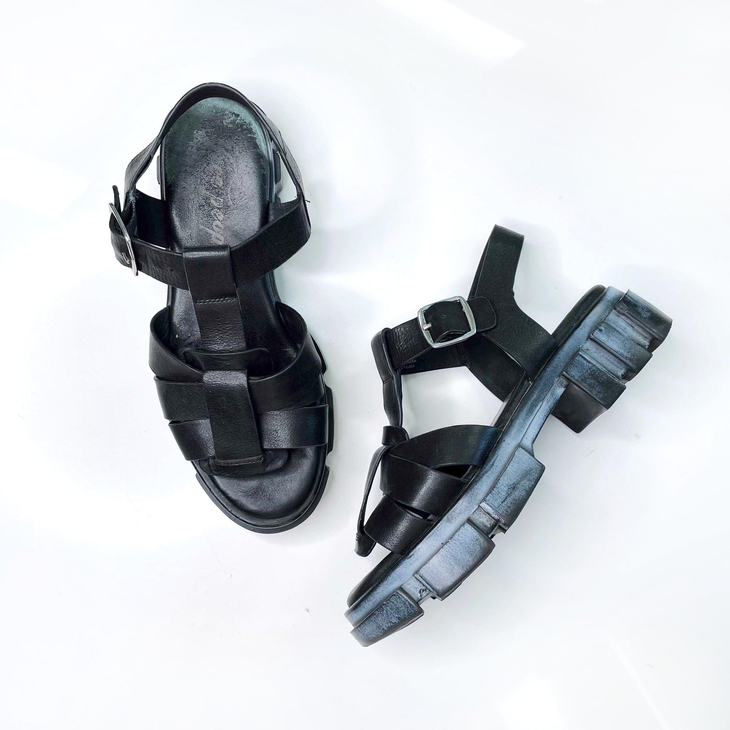 free people black leather brooks fisherman sandals - size 38