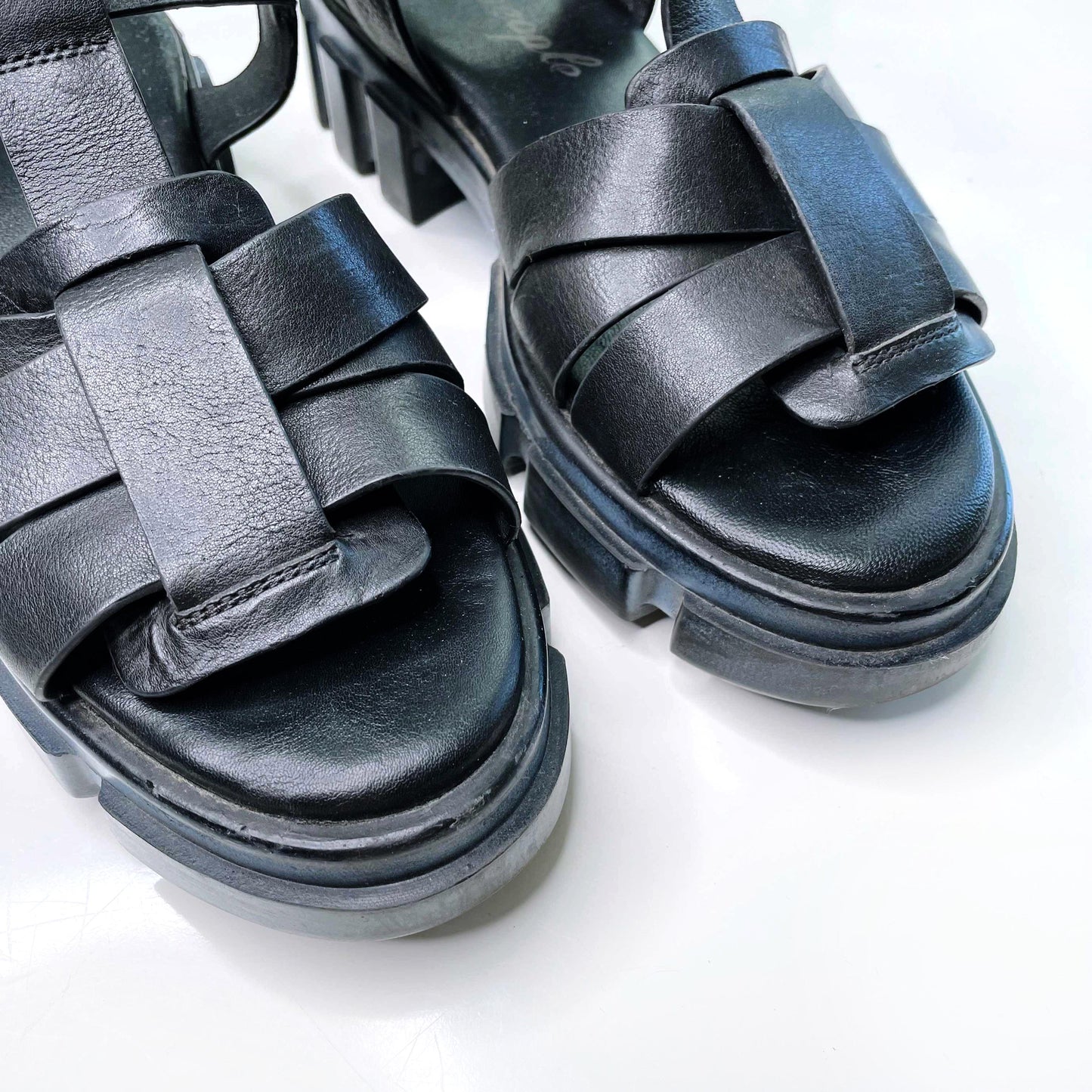 free people black leather brooks fisherman sandals - size 38