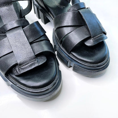 free people black leather brooks fisherman sandals - size 38