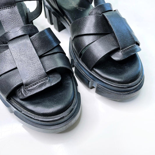free people black leather brooks fisherman sandals - size 38