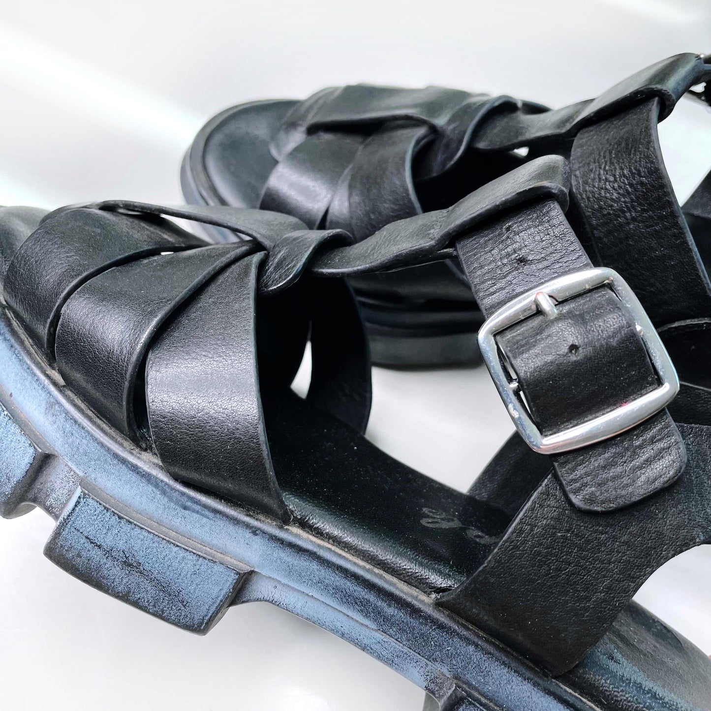 free people black leather brooks fisherman sandals - size 38