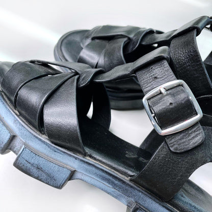 free people black leather brooks fisherman sandals - size 38