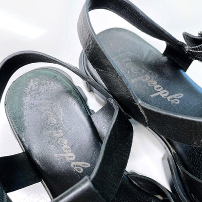 free people black leather brooks fisherman sandals - size 38