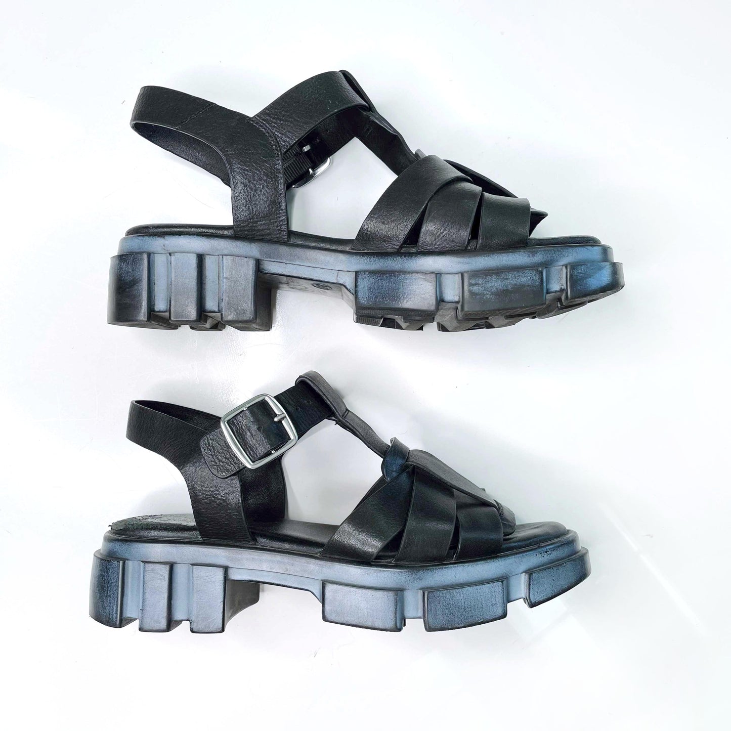 free people black leather brooks fisherman sandals - size 38