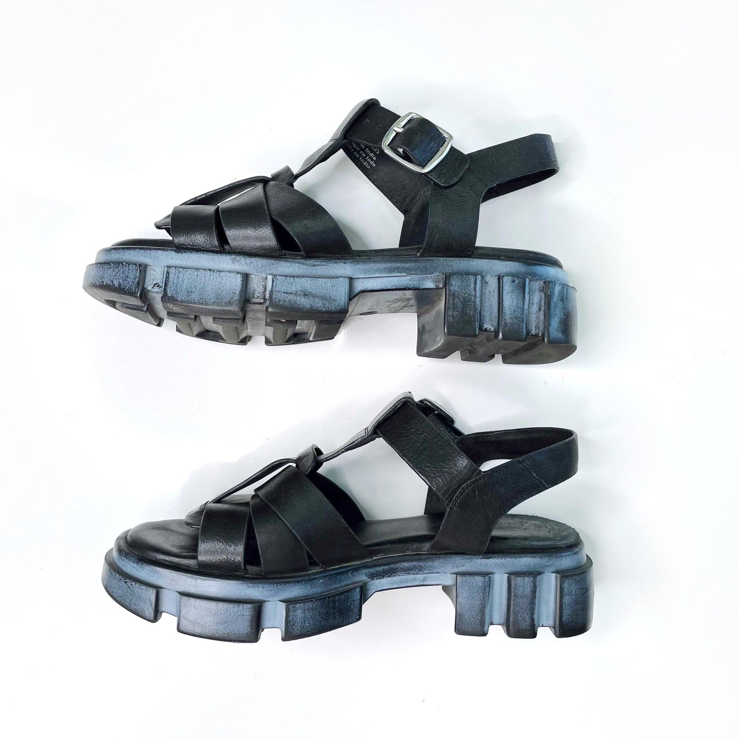 free people black leather brooks fisherman sandals - size 38