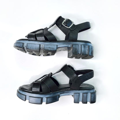 free people black leather brooks fisherman sandals - size 38