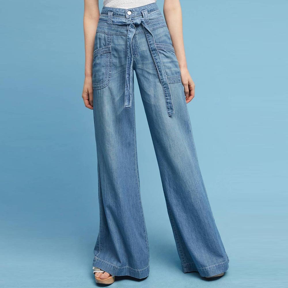 pilcro and the letterpress ultra high rise tie waist wide leg jeans - size 26