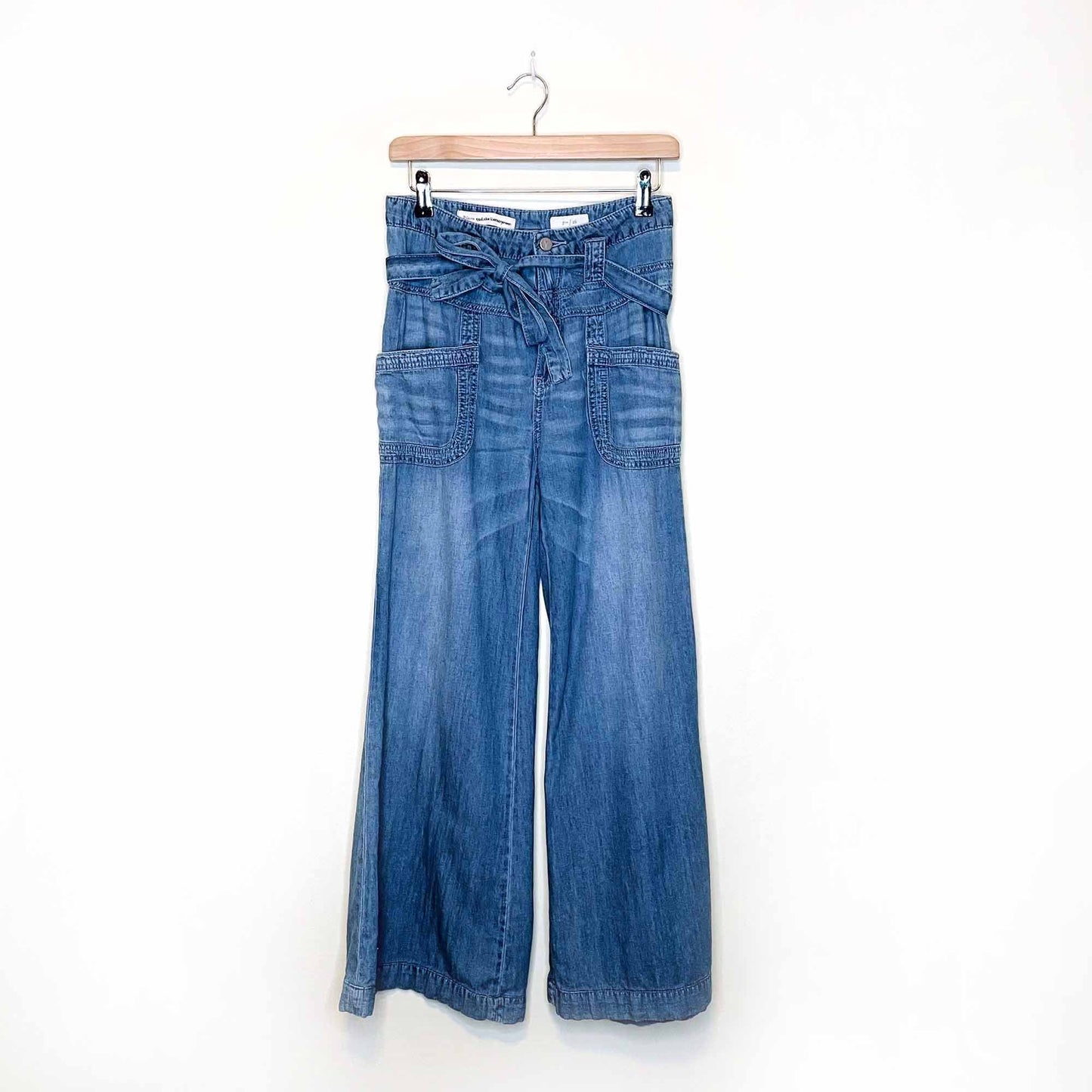 pilcro and the letterpress ultra high rise tie waist wide leg jeans - size 26