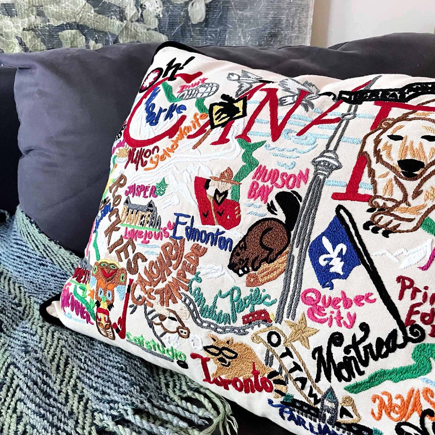 nwt catstudio hand-embroidered canada pillow