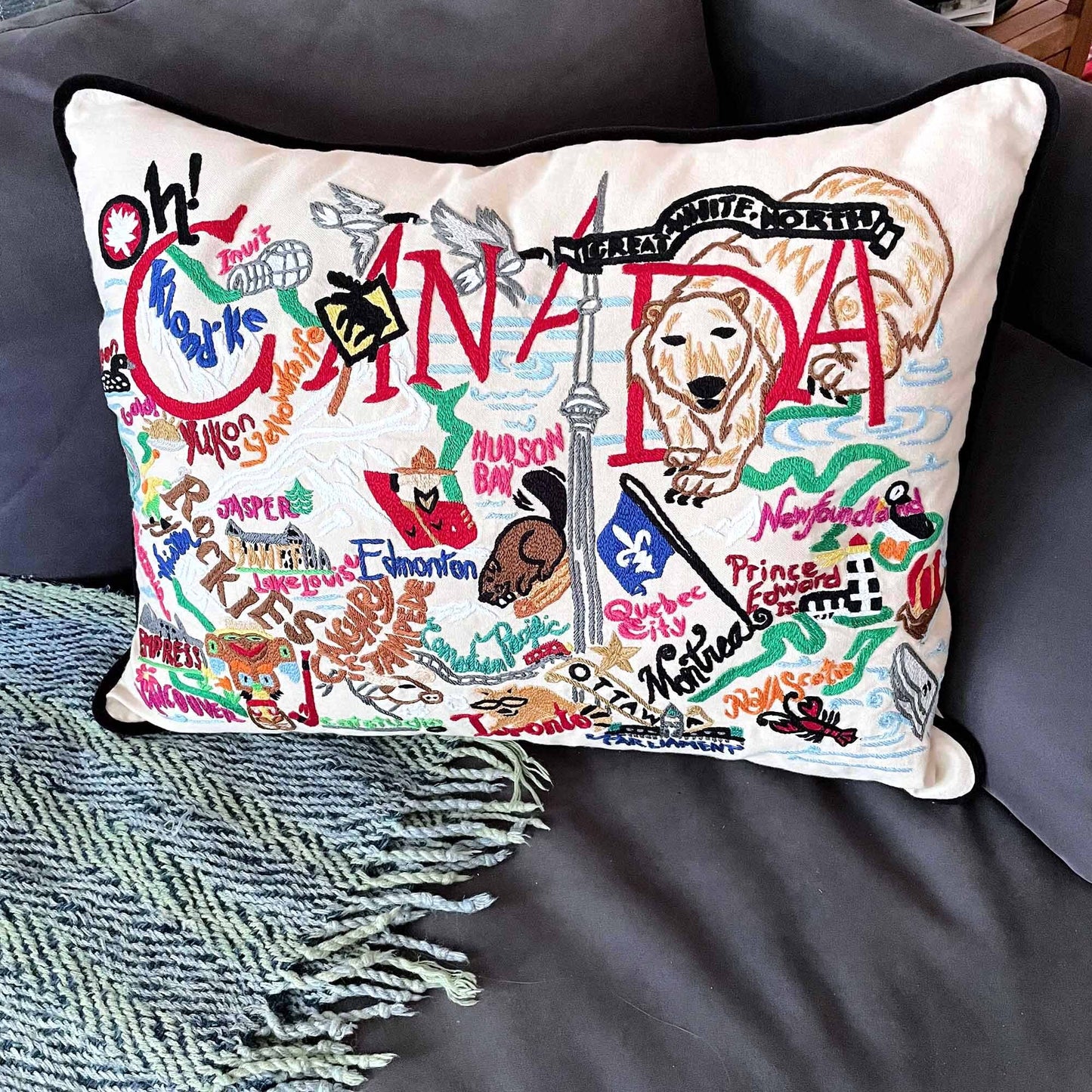 nwt catstudio hand-embroidered canada pillow