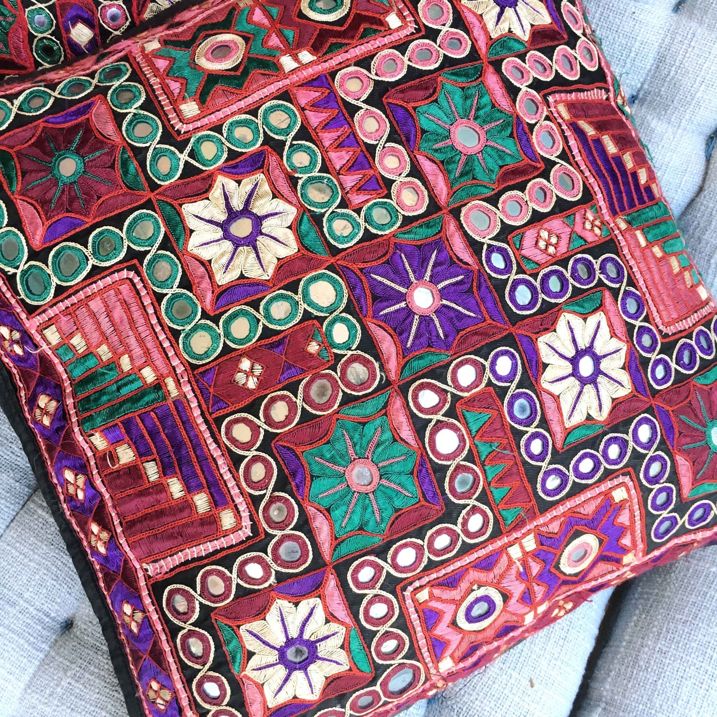 Vintage Indian hand-embroidered mirror boho pillow cases - set of 2