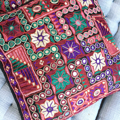 Vintage Indian hand-embroidered mirror boho pillow cases - set of 2
