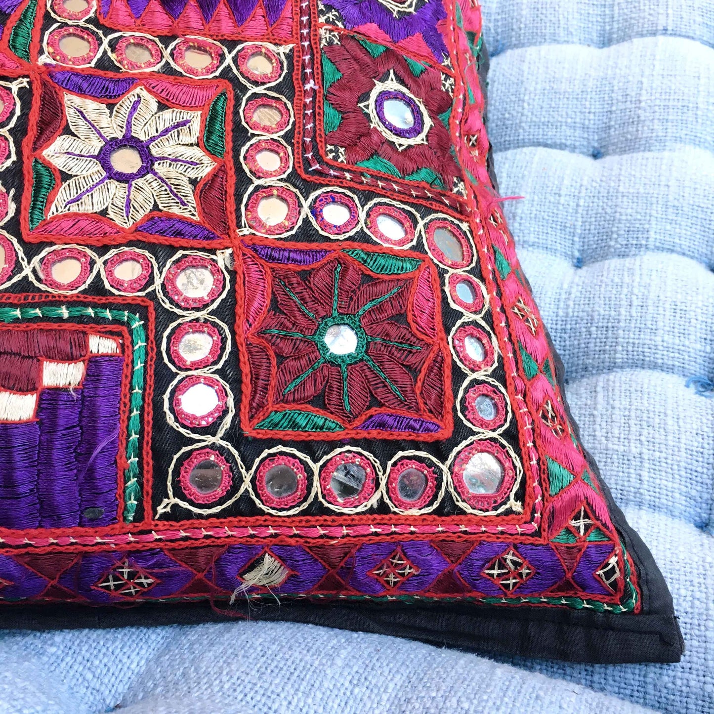 Vintage Indian hand-embroidered mirror boho pillow cases - set of 2