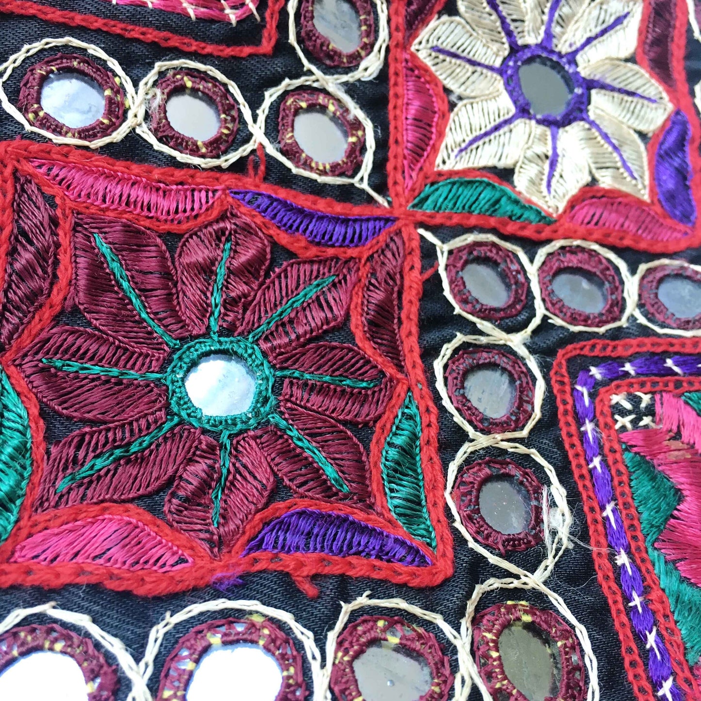 Vintage Indian hand-embroidered mirror boho pillow cases - set of 2