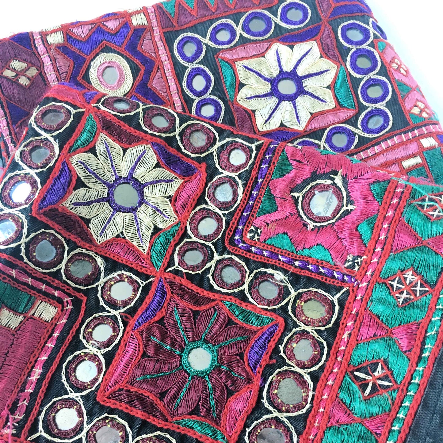 Vintage Indian hand-embroidered mirror boho pillow cases - set of 2