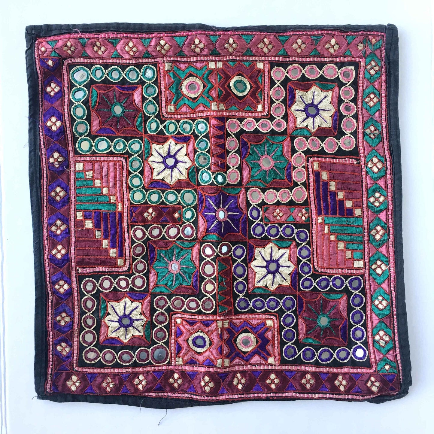 Vintage Indian hand-embroidered mirror boho pillow cases - set of 2