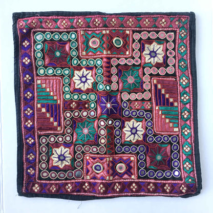 Vintage Indian hand-embroidered mirror boho pillow cases - set of 2